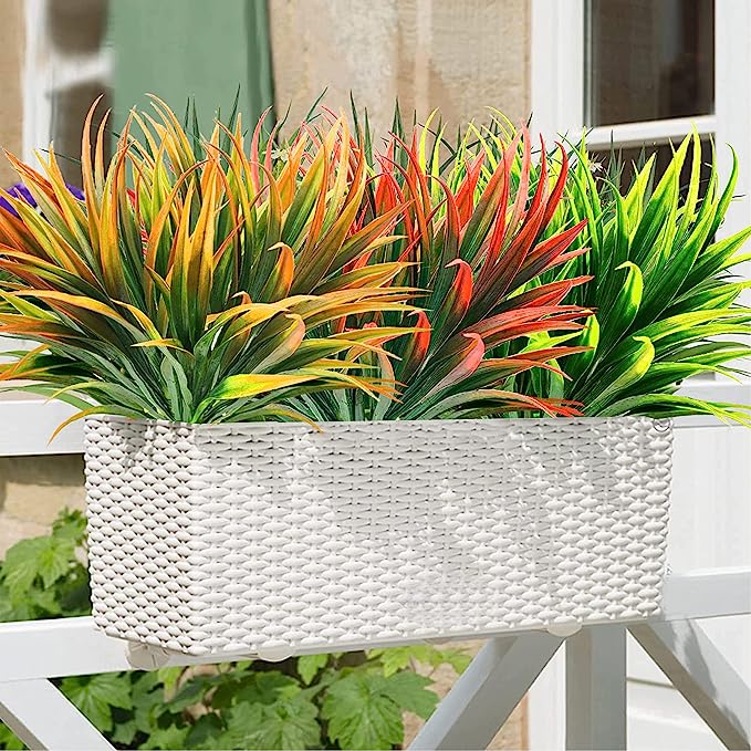 Césped ornamental artificial con resistencia a los rayos UV de 17" x 7" 8 piezas para jardín, balcón y terraza - Morado/verde