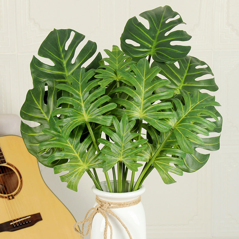 Hojas de monstera artificiales con resistencia a los rayos UV de 28" 7 tallos para jardín, balcón y terraza - Philodendron