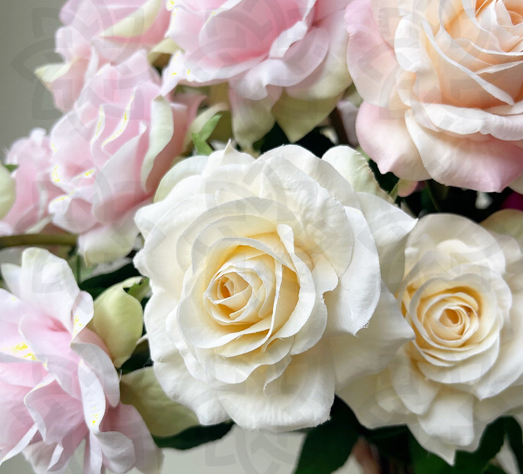 Rosas artificiales con tacto real de 18.8" para bodas y eventos - Rosa/verde