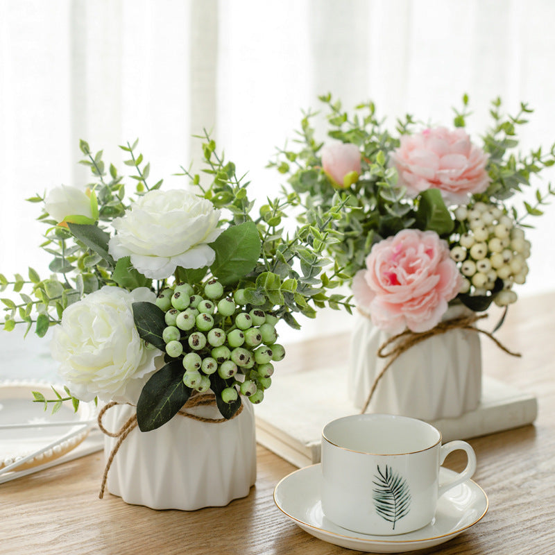 Rosas artificiales de 8" x 6" para jardín, balcón y terraza - Blanco