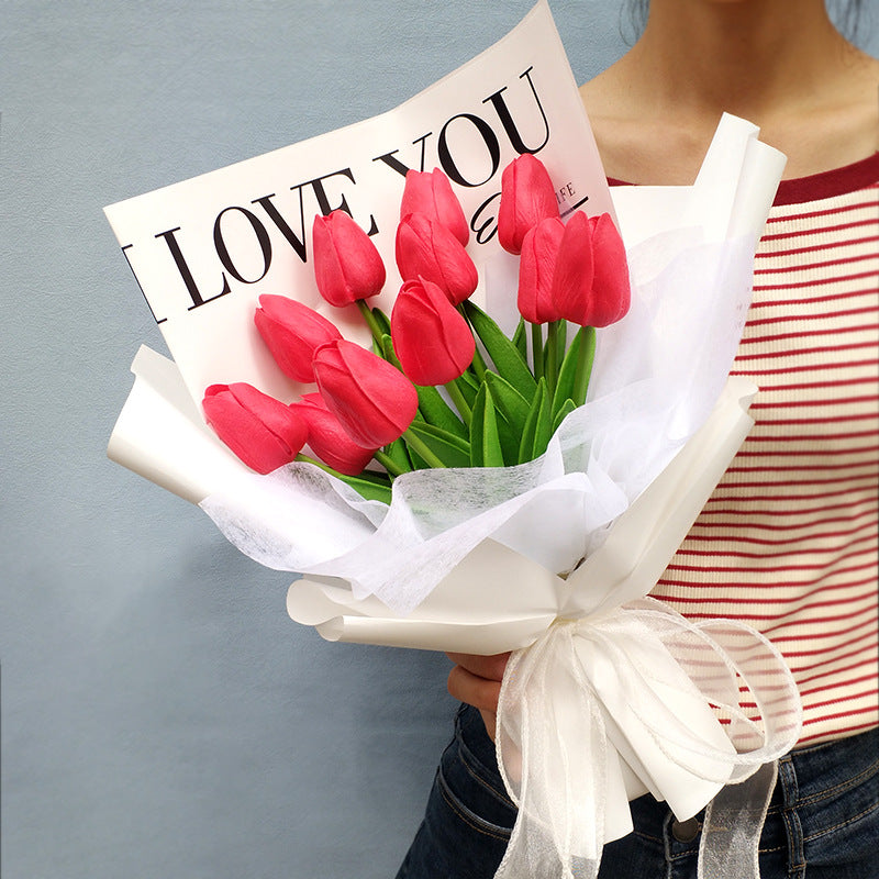 Tulipanes artificiales con tacto real de 14" x 9" para bodas y eventos - Amarillo