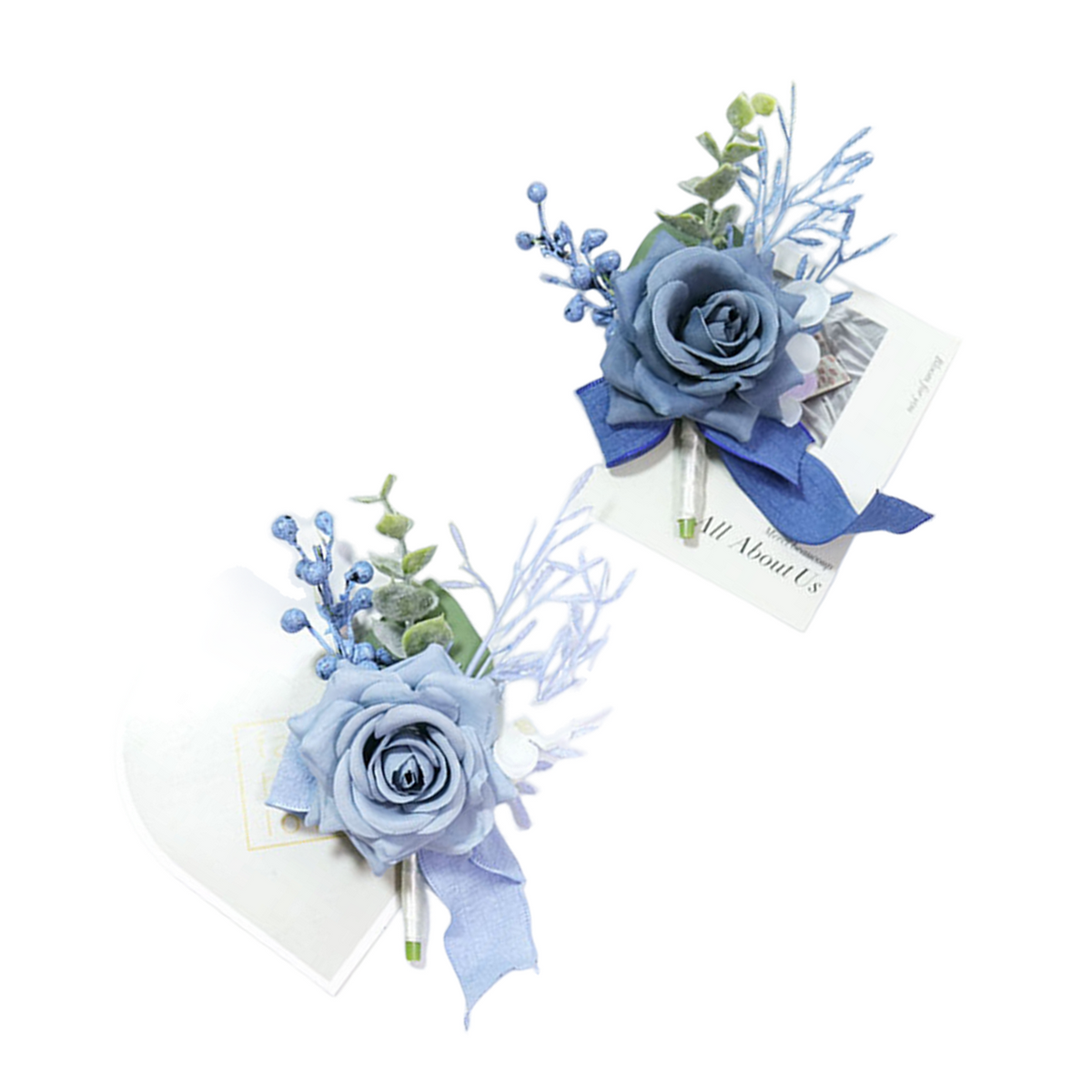 Rosas artificiales de 4" x 3" para jardín, balcón y terraza - Azul empolvado