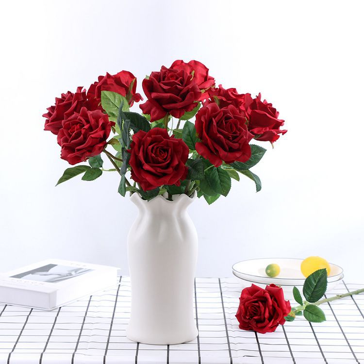 Rosas artificiales con tacto real de 17" para jardín, balcón y terraza