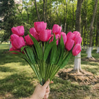 Tulipanes artificiales con resistencia a los rayos UV de 17" para jardín, balcón y terraza - Amarillo 4 arbustos