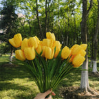 Tulipanes artificiales con resistencia a los rayos UV de 17" para jardín, balcón y terraza - Amarillo 8 arbustos