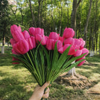 Tulipanes artificiales con resistencia a los rayos UV de 17" para jardín, balcón y terraza