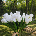 Tulipanes artificiales con resistencia a los rayos UV de 17" para jardín, balcón y terraza