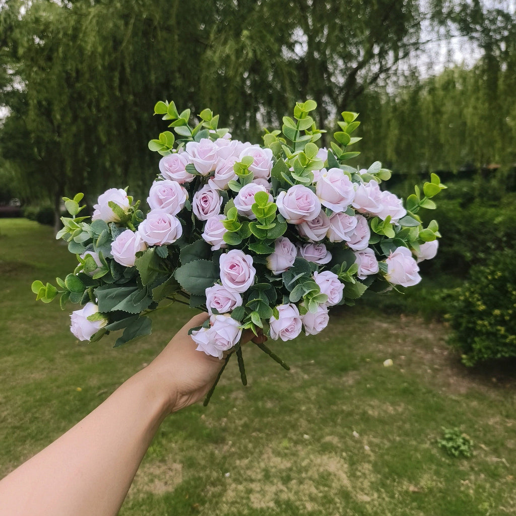 Rosas artificiales con resistencia a los rayos UV de 12" 8 piezas para jardín, balcón y terraza - Champán