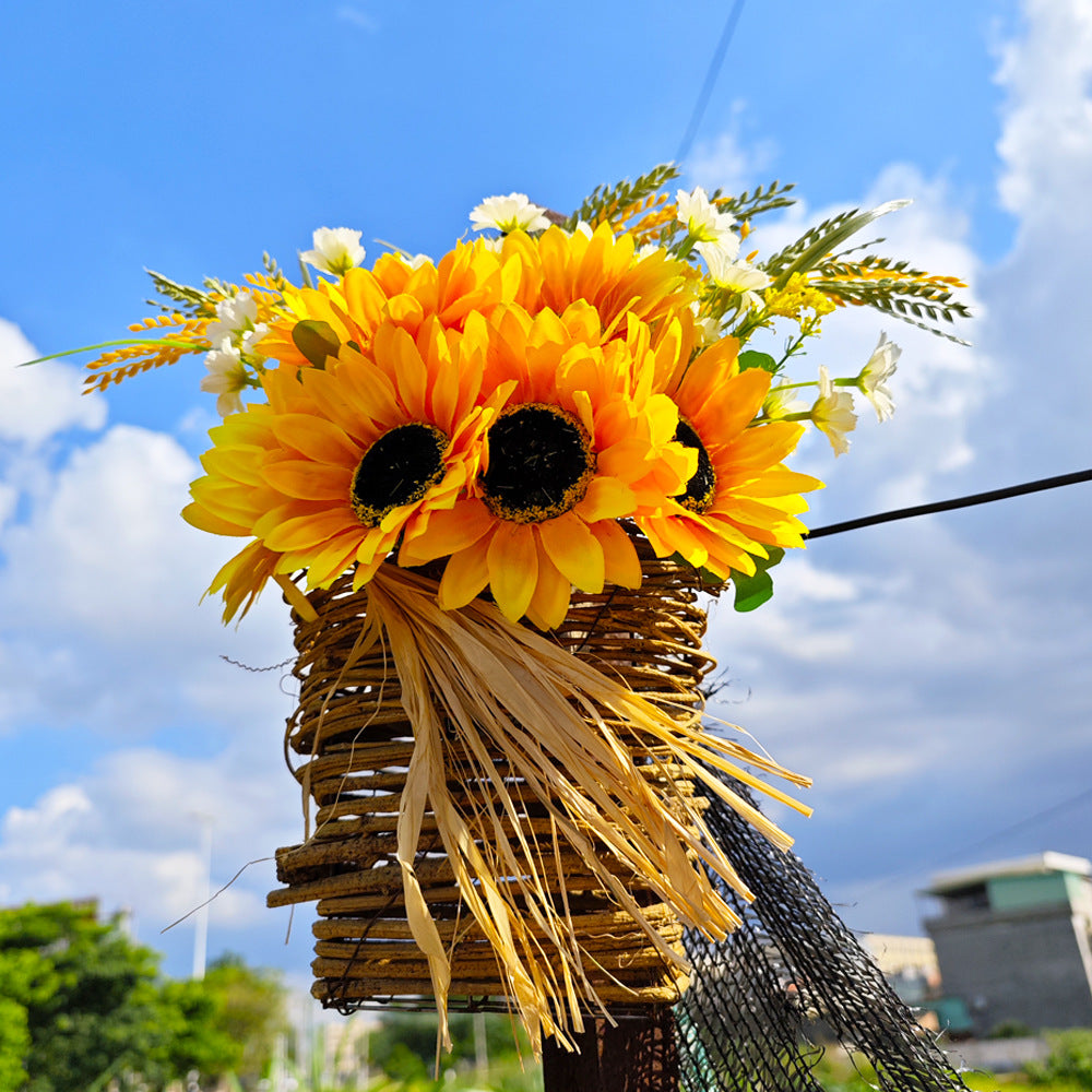Girasoles artificiales con resistencia a los rayos UV de 19" x 19" para jardín, balcón y terraza - Amarillo