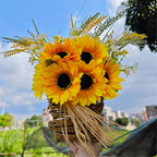 Girasoles artificiales con resistencia a los rayos UV de 19" x 19" para jardín, balcón y terraza