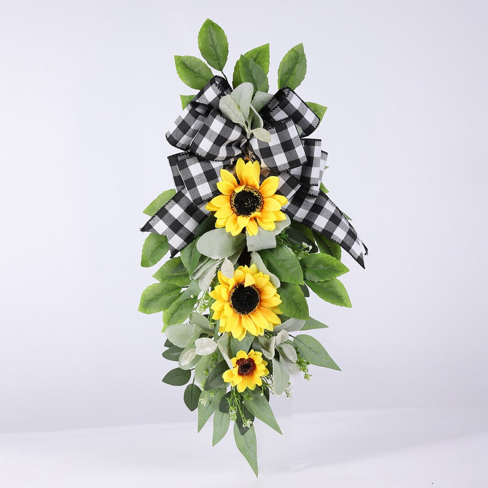 Girasoles artificiales con resistencia a los rayos UV de 19" x 10" para jardín, balcón y terraza - Amarillo/verde