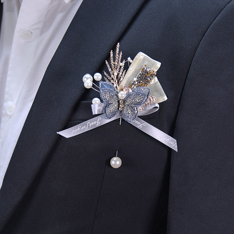 Boutonniere artificial de 3" x 2" para jardín, balcón y terraza - Azul