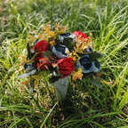 Flores artificiales para cementerio con resistencia a los rayos UV de 15" x 9" para jardín, balcón y terraza - Dark azul/rojo