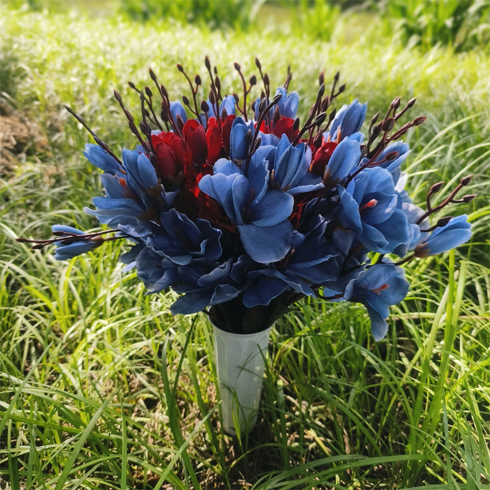 Flores artificiales para cementerio con resistencia a los rayos UV de 15" x 9" para jardín, balcón y terraza - Navy azul/rojo
