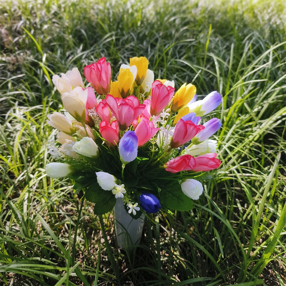 Flores artificiales para cementerio con resistencia a los rayos UV de 15" x 9" para jardín, balcón y terraza - Peach/rosa/mixed