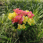 Flores artificiales para cementerio con resistencia a los rayos UV de 15" x 9" para jardín, balcón y terraza - Amarillo/rosa