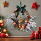 Ramas de pino artificiales de 19" x 15" para decoración de interiores - Blanco&rojo
