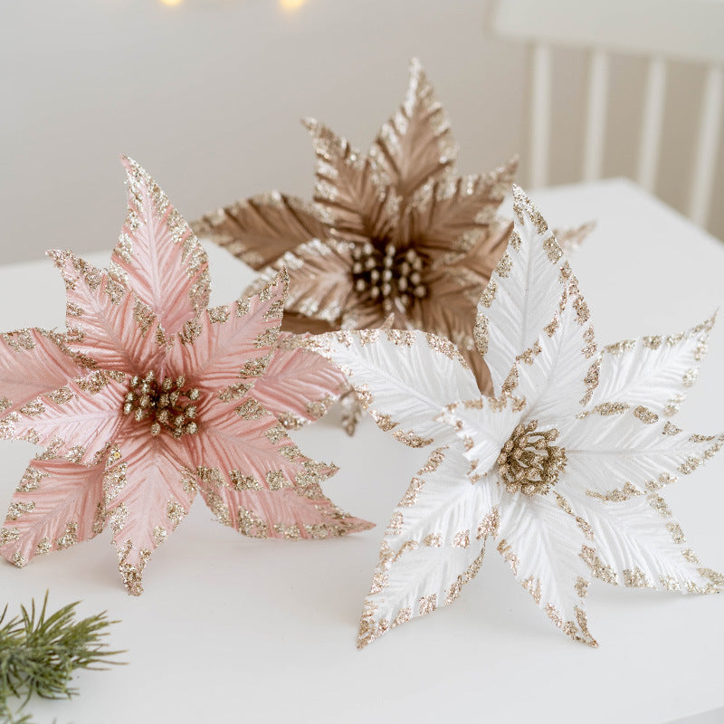 Flores de Pascua artificiales de 9.8" para bodas y eventos - Plateado