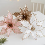 Flores de Pascua artificiales de 9.8" para bodas y eventos - Plateado