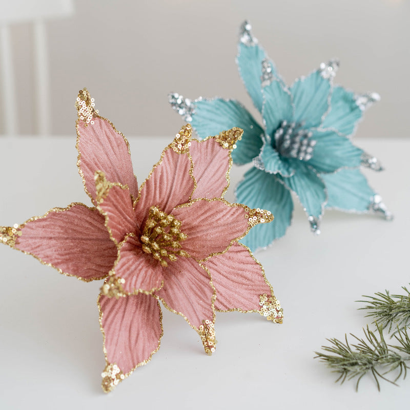 Flores de Pascua artificiales de 9.8" para bodas y eventos - Gris/champán
