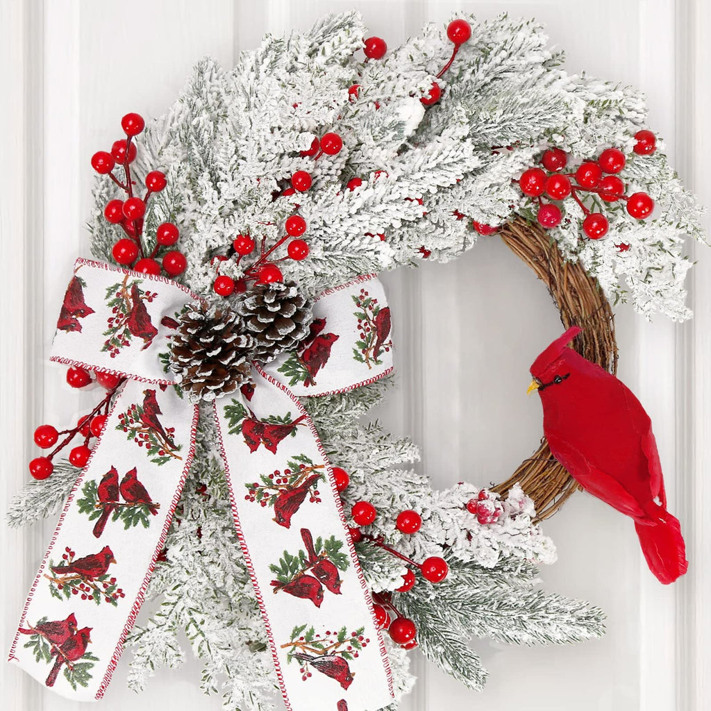 Bayas decorativas artificiales de 17" x 17" para decoración de interiores - Blanco&rojo 15.7"