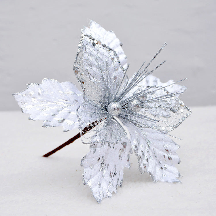 Flores de Pascua artificiales de 8" para bodas y eventos - Plateado