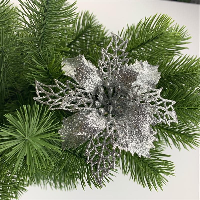 Flores de Pascua artificiales de 6" x 6" 50 piezas para bodas y eventos - Plateado