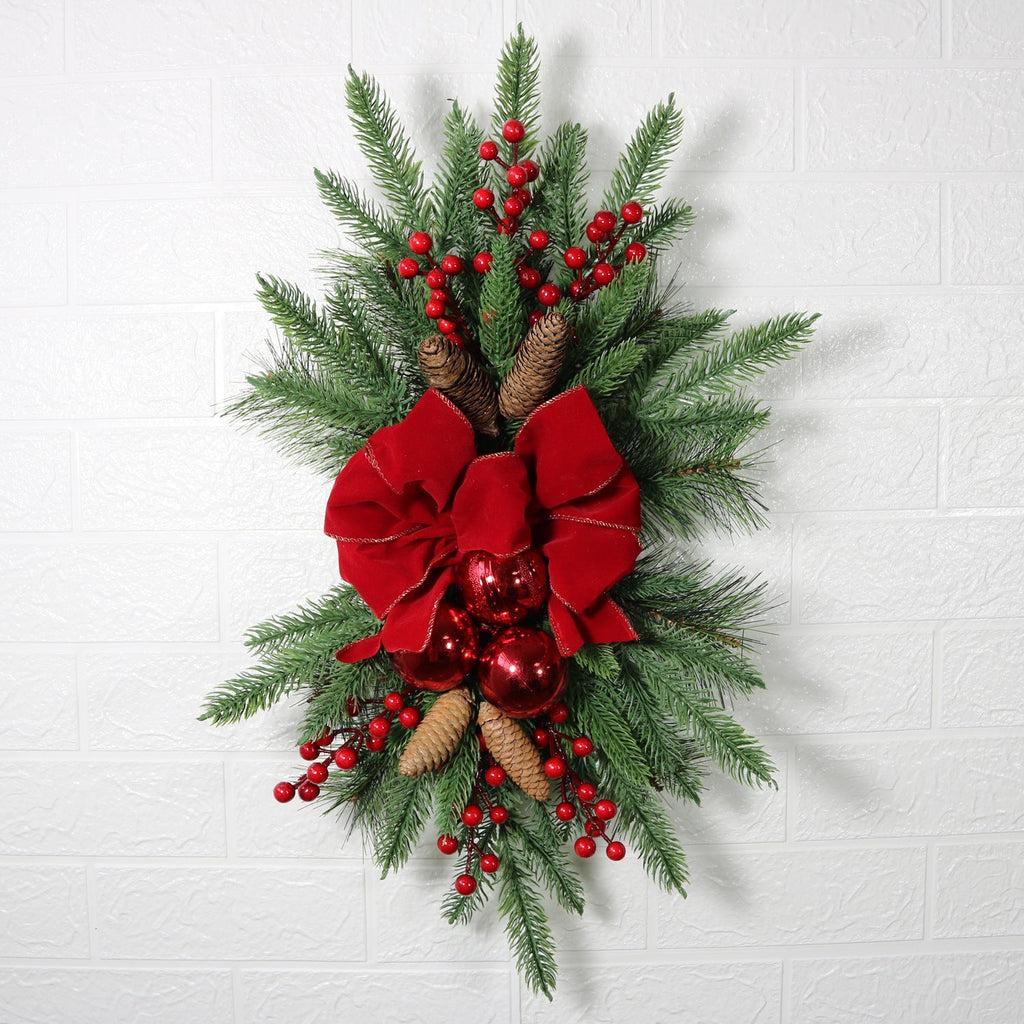Ramas de pino artificiales de 24" x 11" para decoración navideña - Rojo/verde