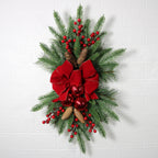 Ramas de pino artificiales de 24" x 11" para decoración navideña - Rojo/verde