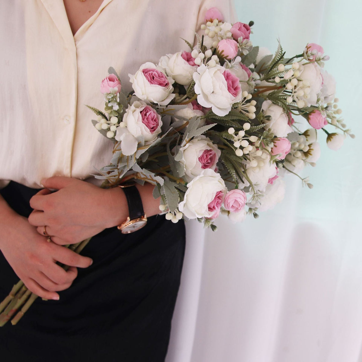 Rosas artificiales de 21" para bodas y eventos - Blanco