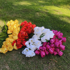 Tulipanes artificiales con resistencia a los rayos UV de 17" para jardín, balcón y terraza - Fucsia 4 arbustos