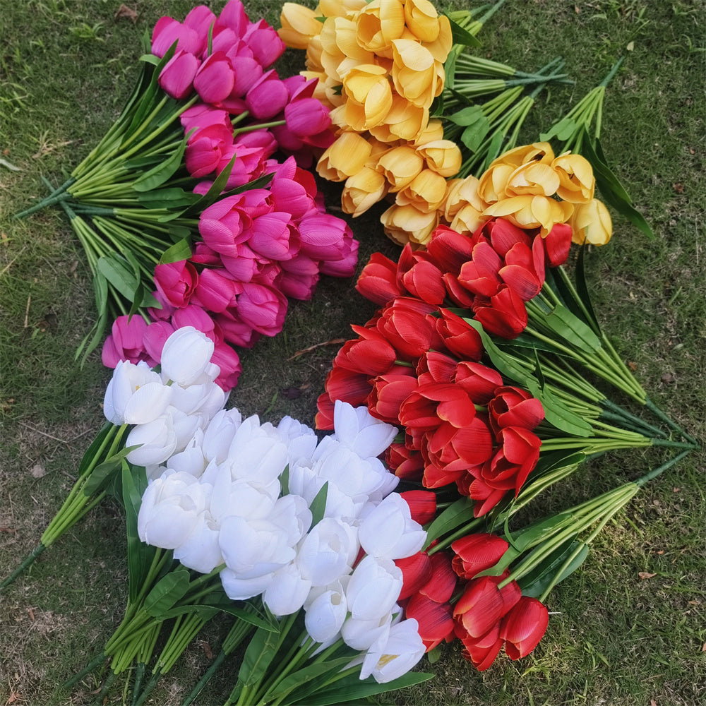 Tulipanes artificiales con resistencia a los rayos UV de 17" para jardín, balcón y terraza - Rojo 4 arbustos