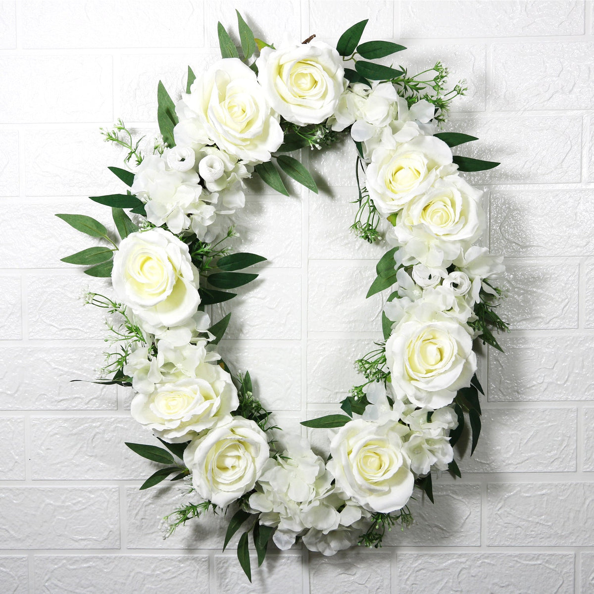 Rosas artificiales de 17" x 17" para decoración de interiores - Blanco