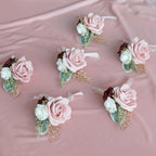 Rosas artificiales de 6" x 3" para jardín, balcón y terraza - Cameo/marfil/burdeos