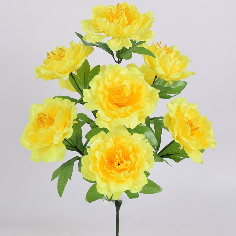 Peonías artificiales de 19" para jardín, balcón y terraza - Naranja/amarillo