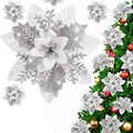 Flores de Pascua artificiales de 6" x 6" 100 piezas para bodas y eventos - Plateado/blanco