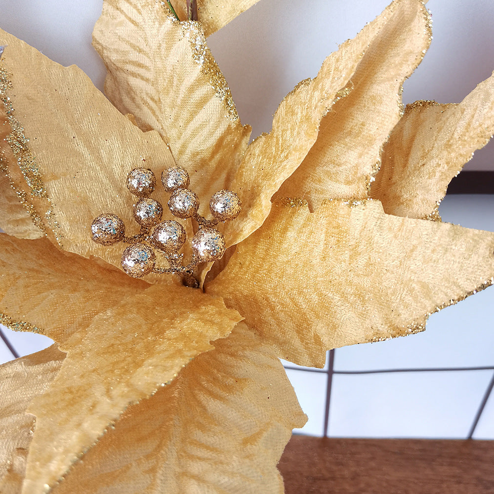 Flores de Pascua artificiales de 25" x 15" 5 piezas para bodas y eventos - Rose dorado