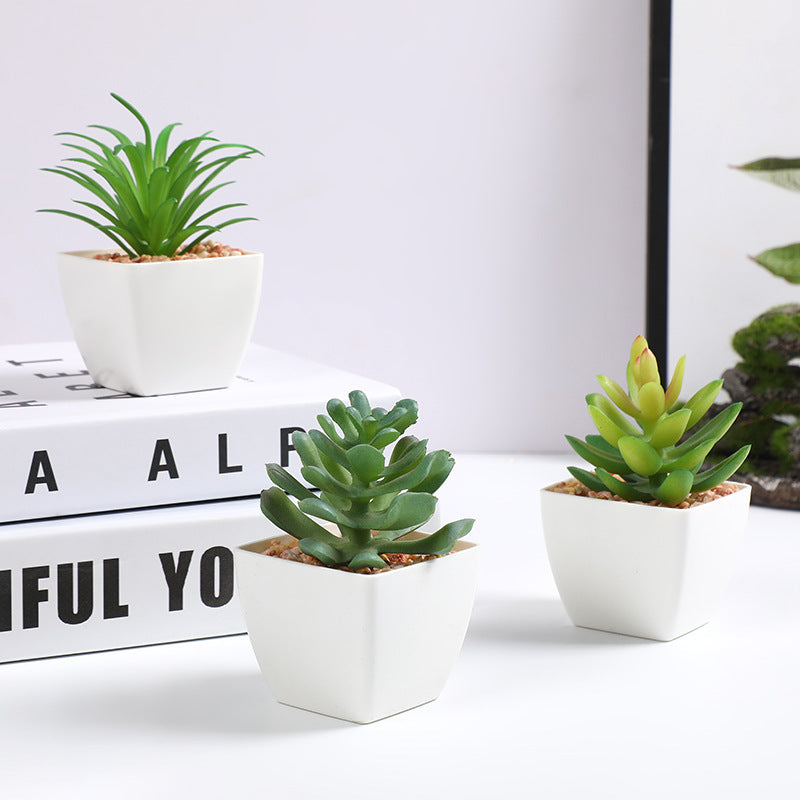 Planta artificial en maceta de 3" x 2" 3 piezas para jardín, balcón y terraza - Blanco/verde