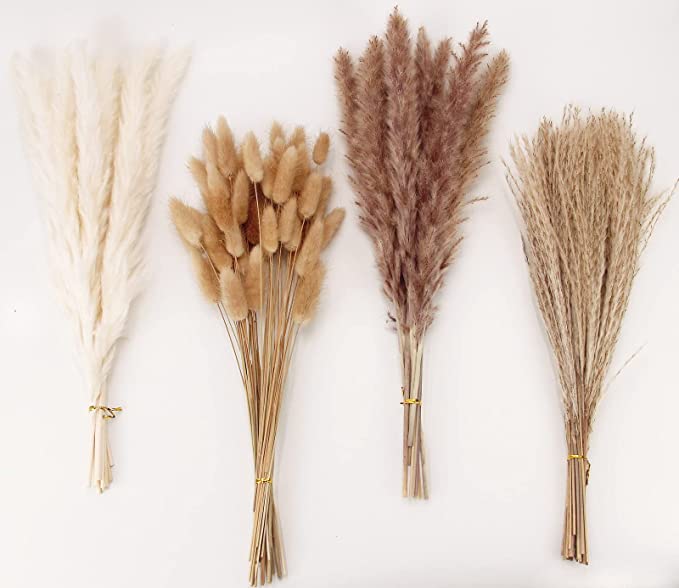 Pampas artificiales de 17" 100 piezas para jardín, balcón y terraza - Marrón