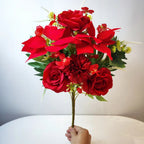 Flores de Pascua artificiales con resistencia a los rayos UV de 19" para jardín, balcón y terraza - Rojo/burdeos/blanco/verde