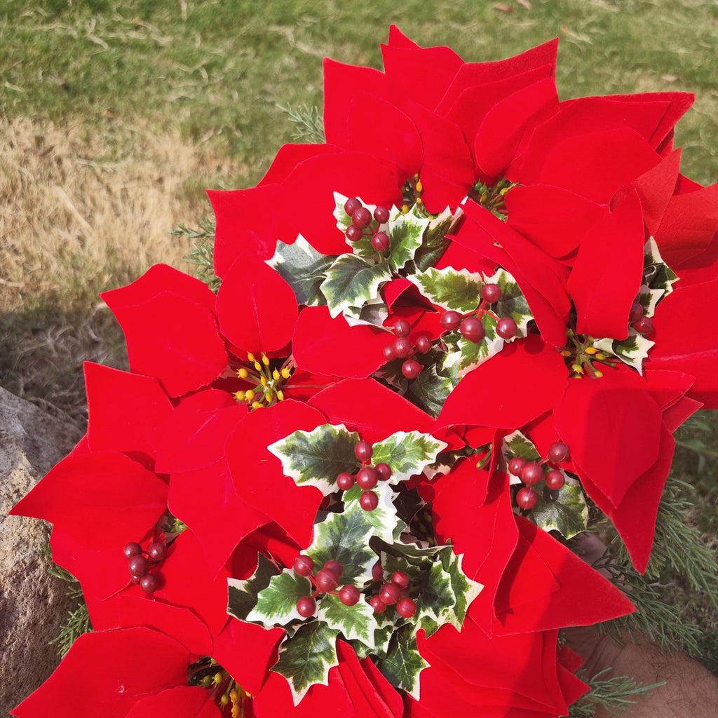 Flores de Pascua artificiales con resistencia a los rayos UV de 12" x 20" para jardín, balcón y terraza