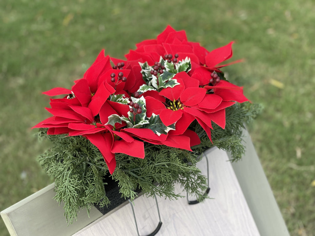 Flores de Pascua artificiales con resistencia a los rayos UV de 12" x 20" para jardín, balcón y terraza