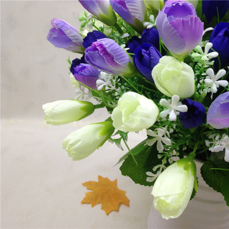 Tulipanes artificiales de 13.4" para bodas y eventos - Blanco-amarillo