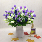 Tulipanes artificiales de 13.4" para bodas y eventos - Blanco-morado