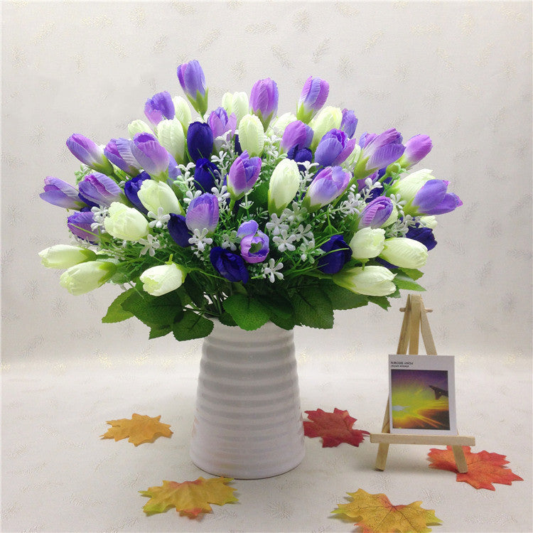 Tulipanes artificiales de 13.4" para bodas y eventos - Blanco-morado