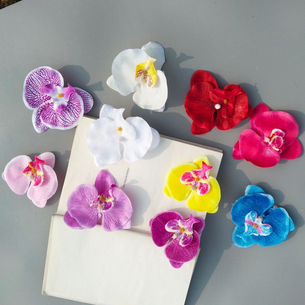 Orquídeas phalaenopsis artificiales con tacto real de 3" x 3" 20 piezas para bodas y eventos - Blanco/amarillo