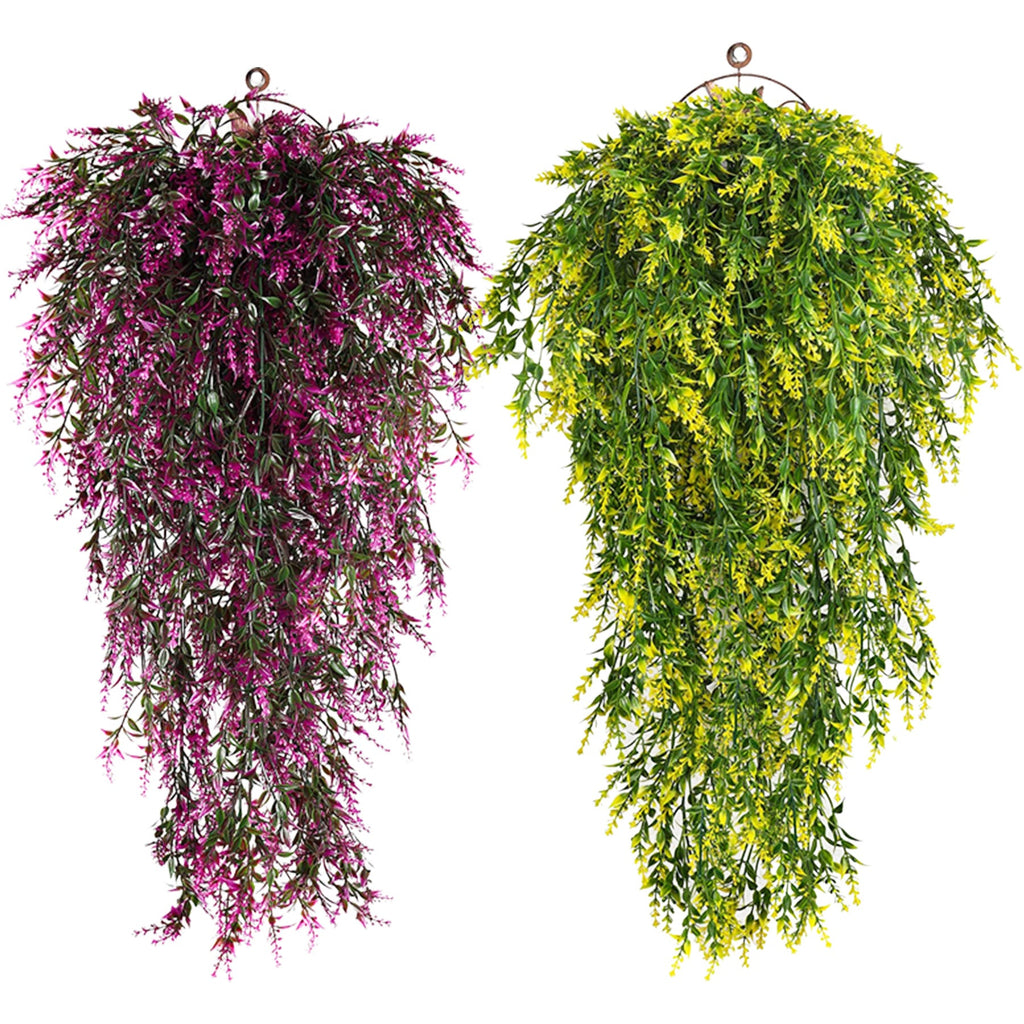 Lavanda artificial con resistencia a los rayos UV de 30" x 12" para jardín, balcón y terraza - Violeta/verde