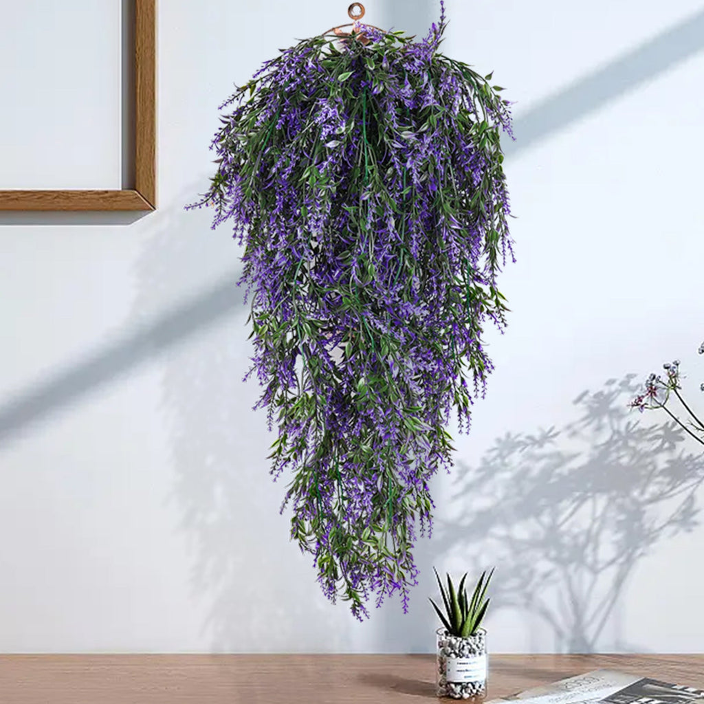 Lavanda artificial con resistencia a los rayos UV de 30" x 12" para jardín, balcón y terraza - Amarillo/verde