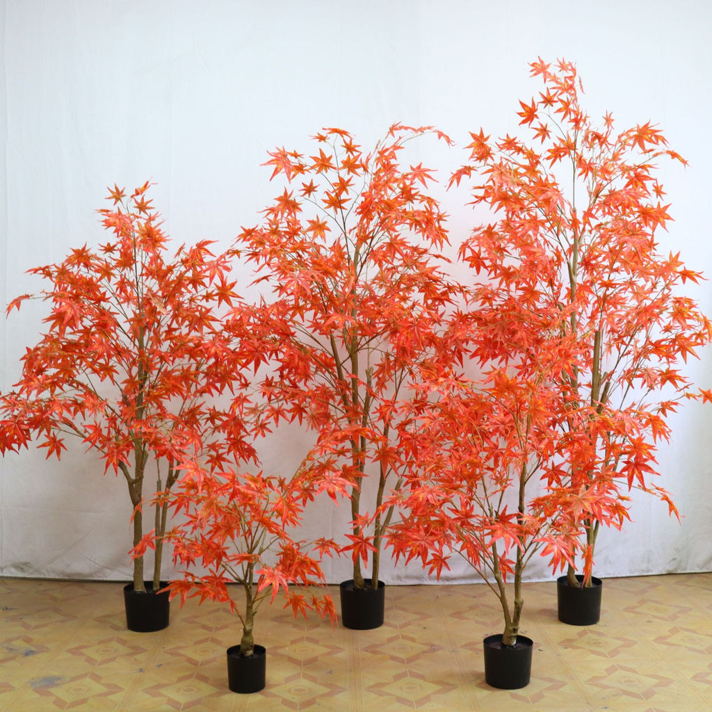 Hojas de arce artificiales para decoración de otoño - Naranja rojo 3 ft