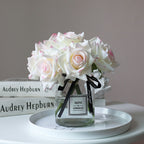Rosas artificiales con tacto real de 10" para bodas y eventos - Champán/verde